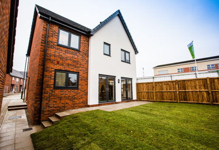 Exterior shot of the rear garden at one of the homes at the Oakes