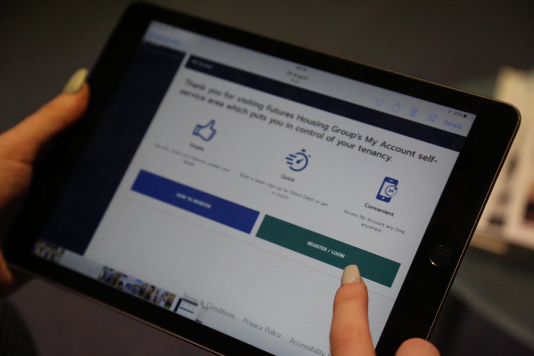 A close up of an iPad showing the MyAccount platform.