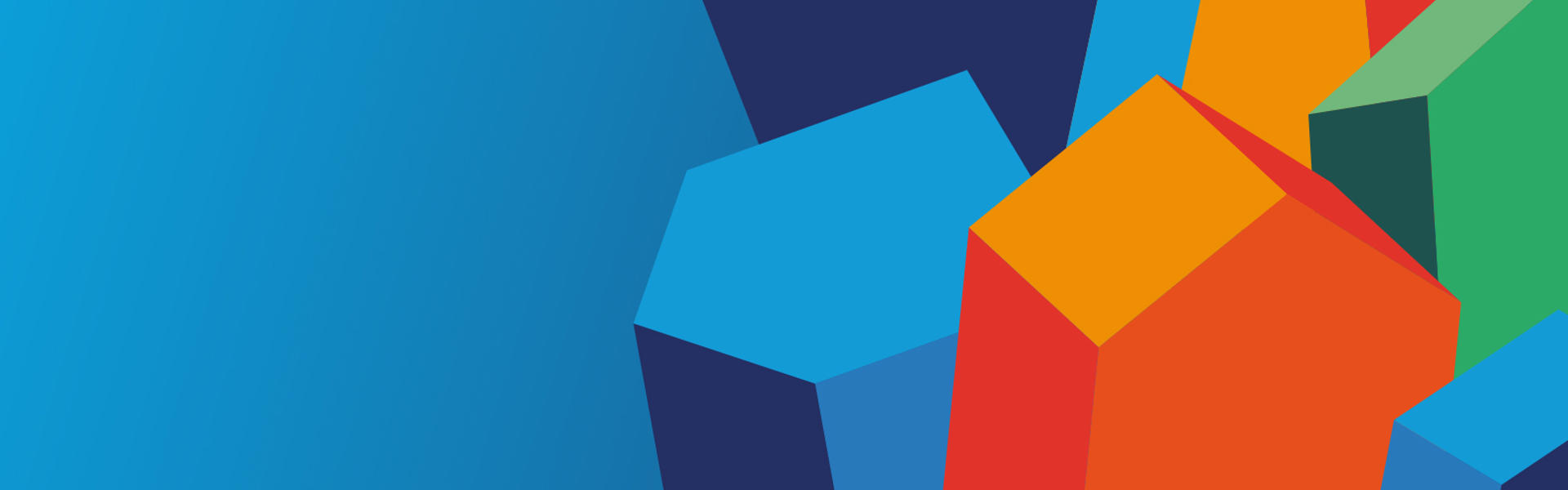 A stack of house-shaped 3D blocks in front of a blue background