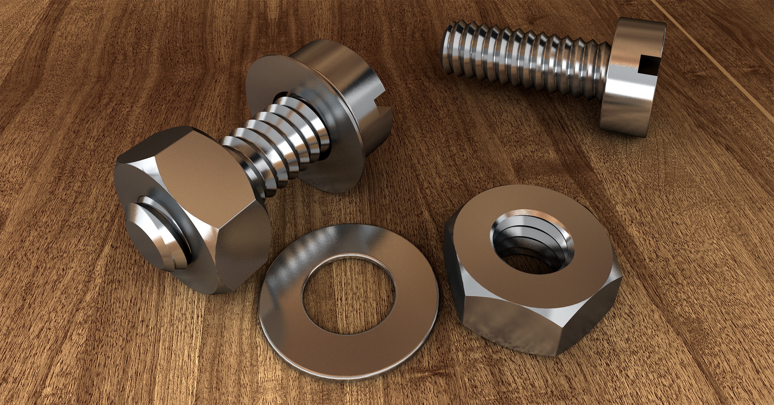 Close-up photograph of metal nuts and bolts