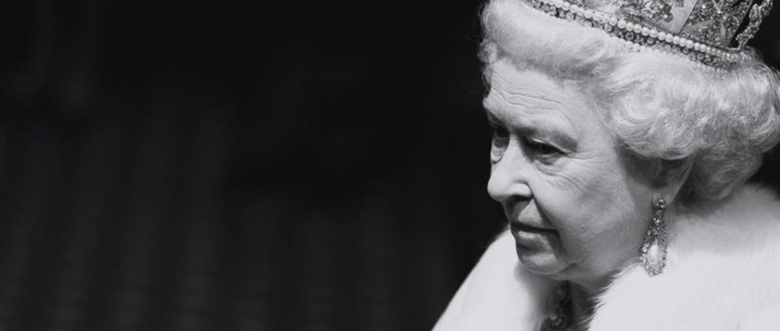 Black and white photograph or HRH The Queen
