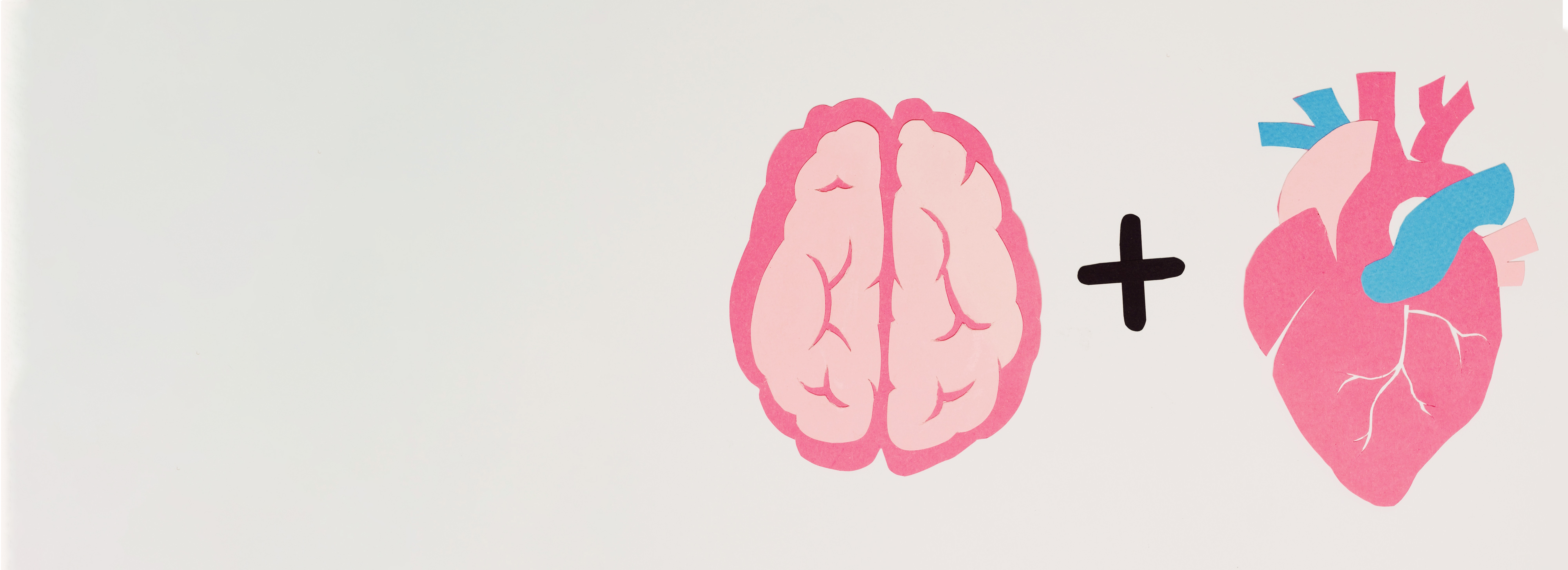 Illustration of a brain and a heart with a plus sign in between the two