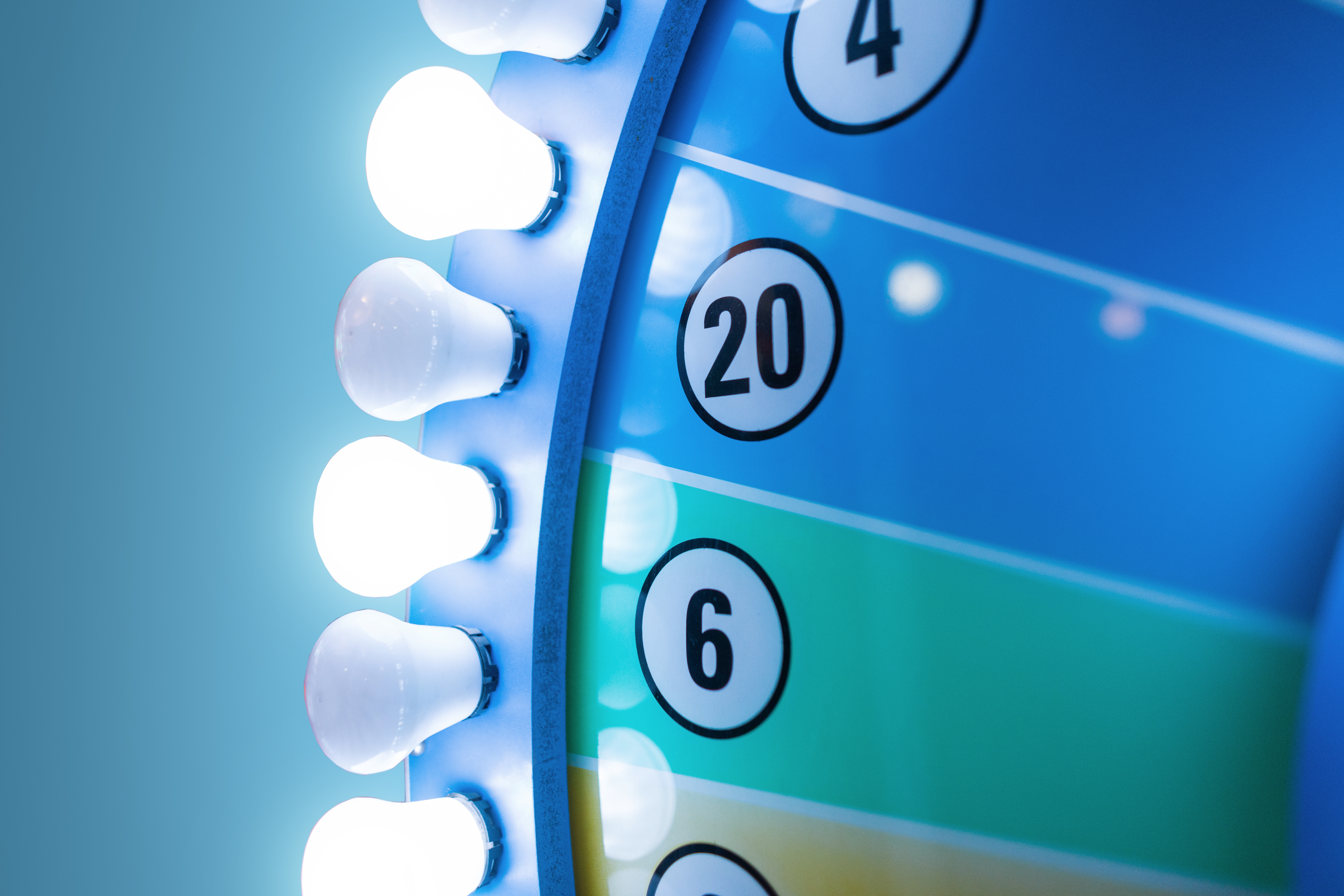 Close up photo of a 'game show' style wheel of fortune