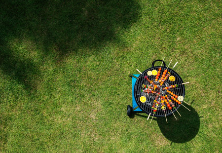 Aerial View Barbecues Steaks Charcoals Grill (1)