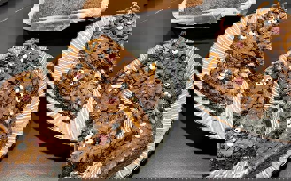 Photo of two plates of reindeer brownies and a banana bread