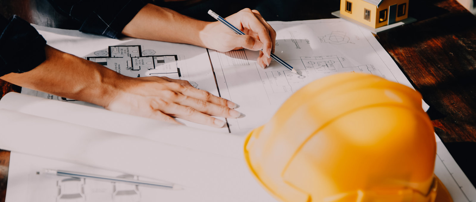 Two Specialists Inspect Commercial Industrial Building Construction Site Real Estate Project With Civil Engineer Investor Use Laptop Background Crane Skyscraper Concrete Form