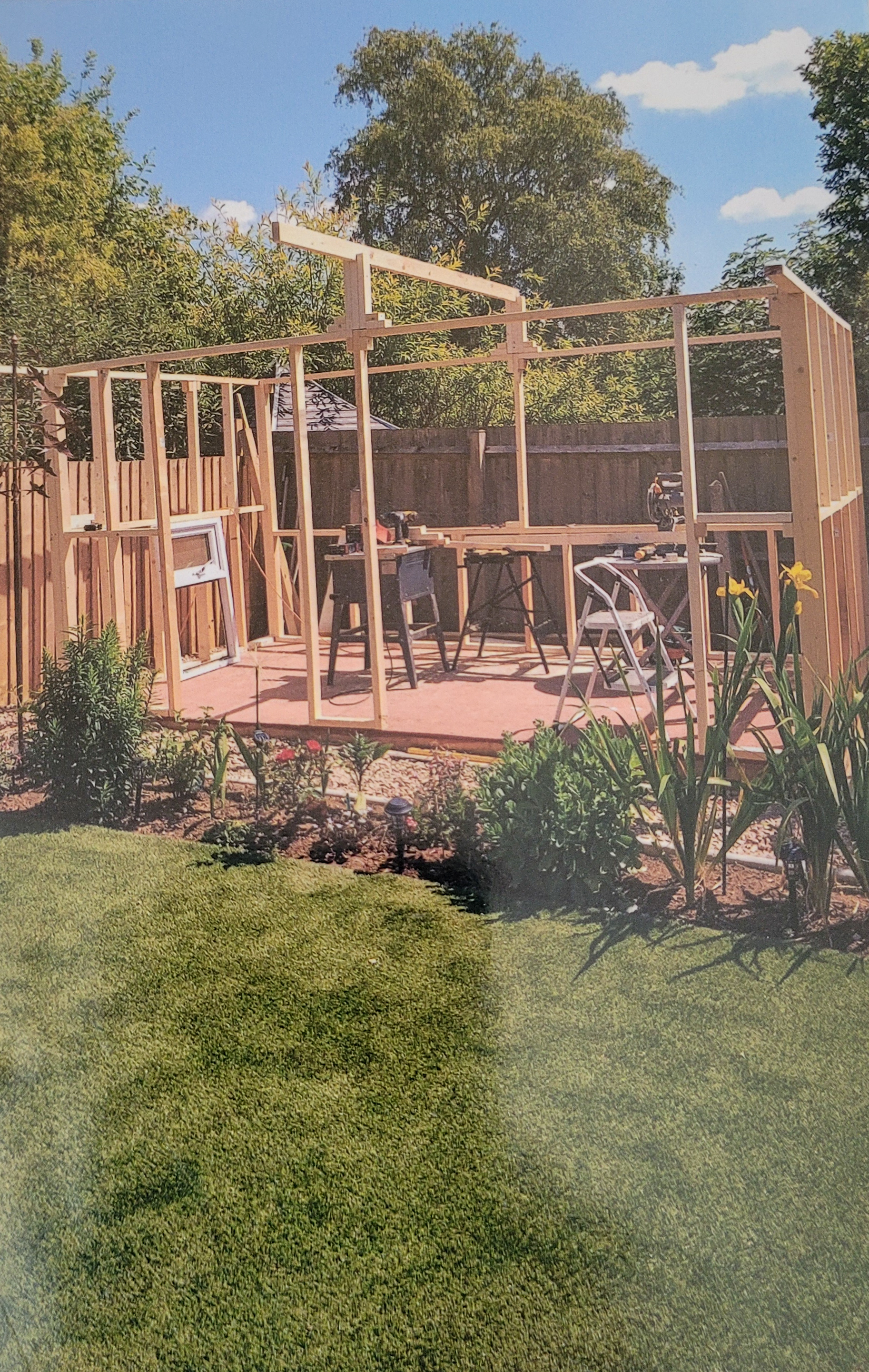 Photo of a customer building a garden shed