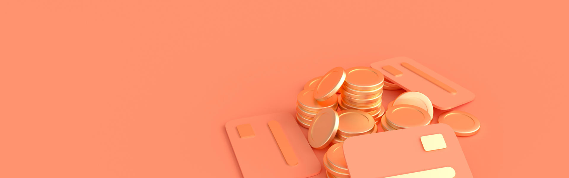 Stylised photo of orange 'coins' and bank cards against an orange background