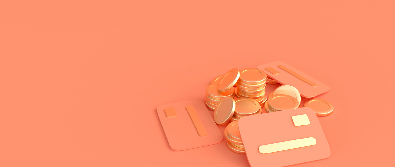 Stylised photo of orange 'coins' and bank cards against an orange background