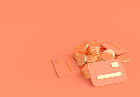 Stylised photo of orange 'coins' and bank cards against an orange background