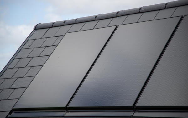 Close-up of solar panels on roof