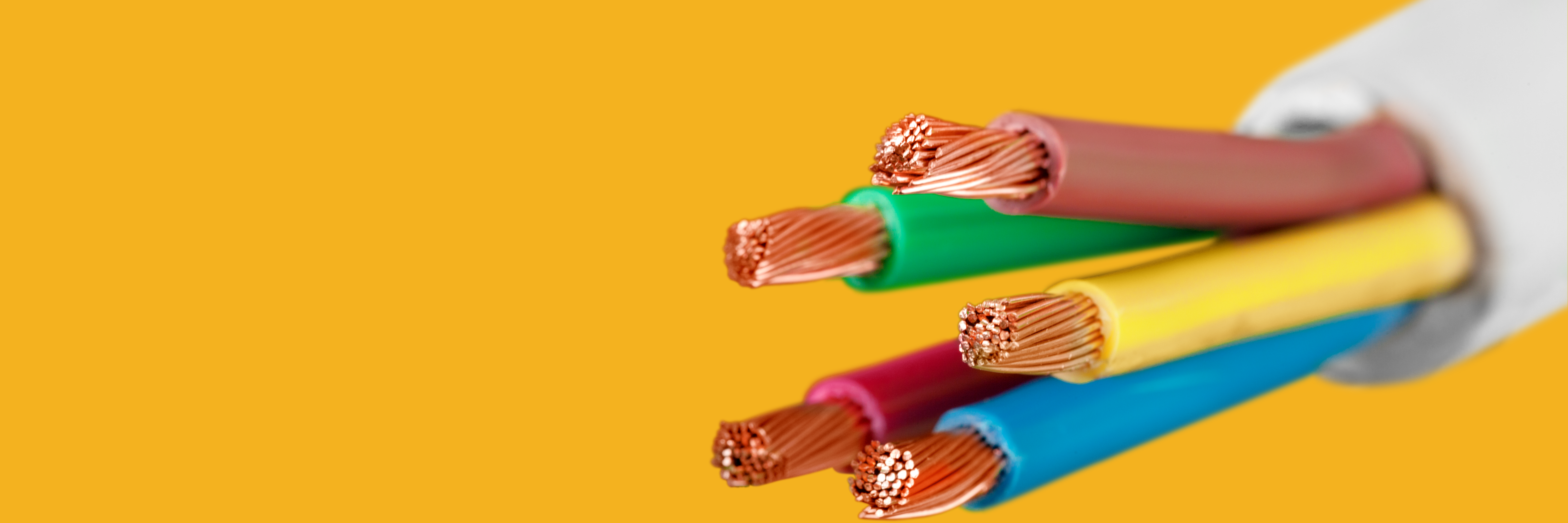 Close up of multiple exposed internal copper wires of an electrical cable