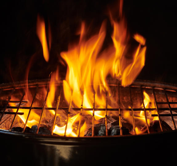 Grill Background Barbecue Fire Grill Close Up Isolated Black Background
