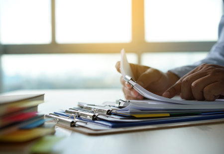 Businessman Working Reading Documents Graph Financial Job Succes Analyze Document Plans