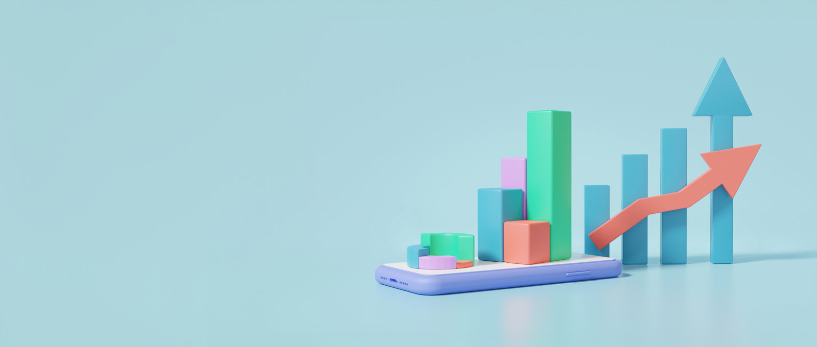3d graph blocks on light blue background depicting growth