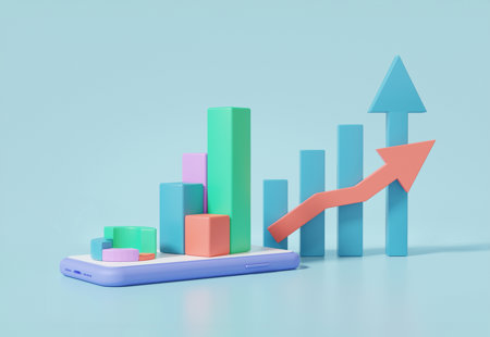 3d graph blocks on light blue background depicting growth