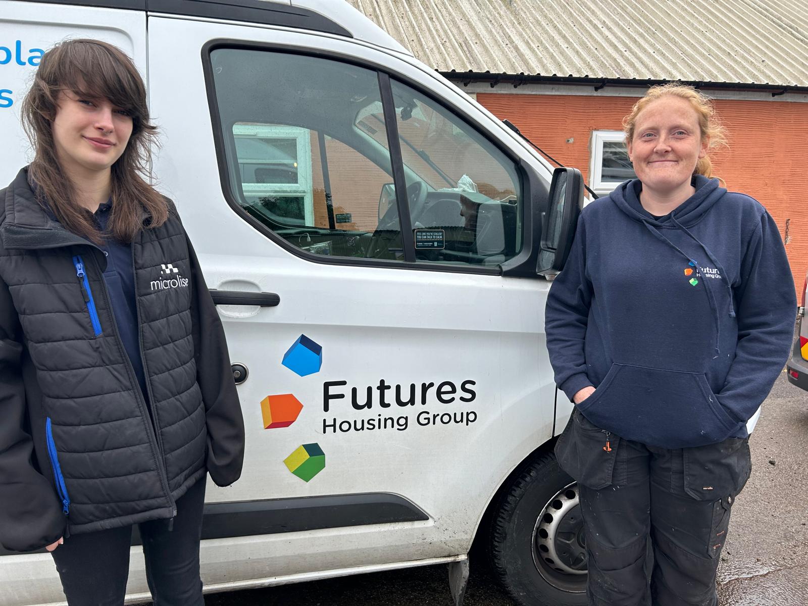Evie And Beth In Front Of Van