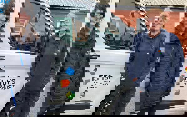 Evie And Beth In Front Of Van