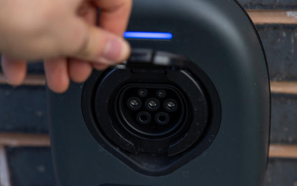 Close-up of electric car charging point