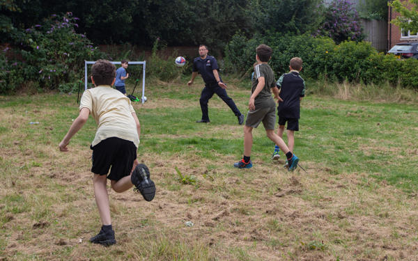 Children playing football at Langley Mill event