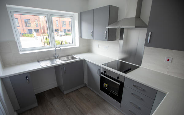 Modern grey and white kitchen in a house