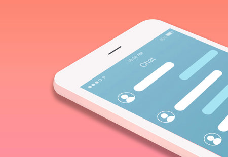 Photo of a CGI phone being used for an online chat service lying on a pink surface